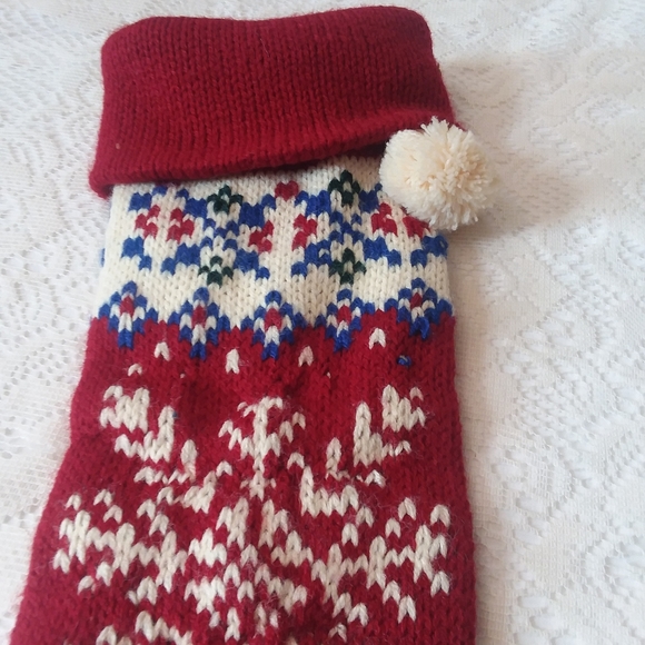 Knit Christmas Stocking Burgundy Dark Green - Picture 3 of 7